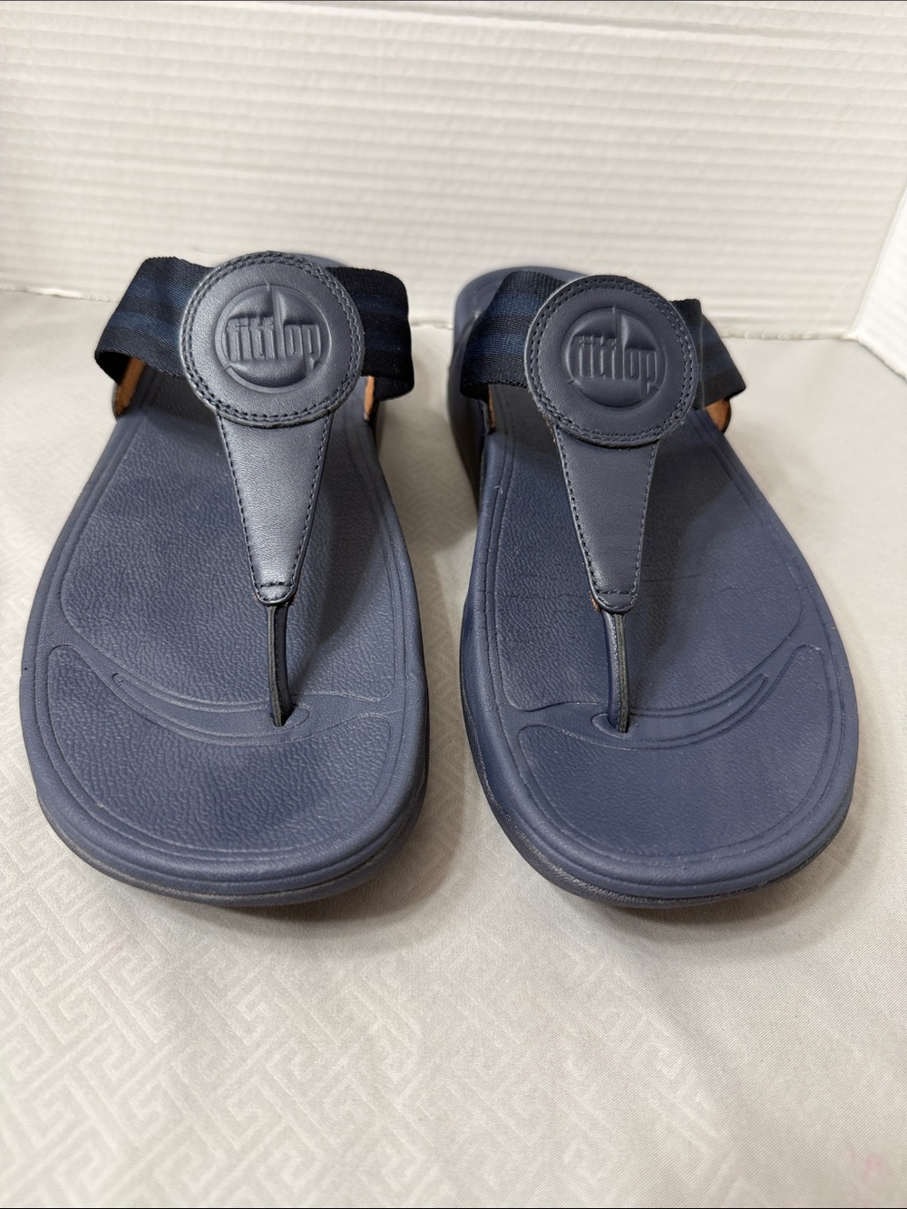 Fitflop Womens Size 11 Walkstar Toe-Post Sandals Blue Platform Stripe Straps